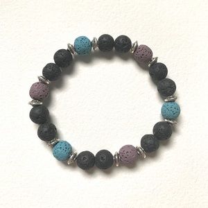 black lava bead bracelet with blue and purple